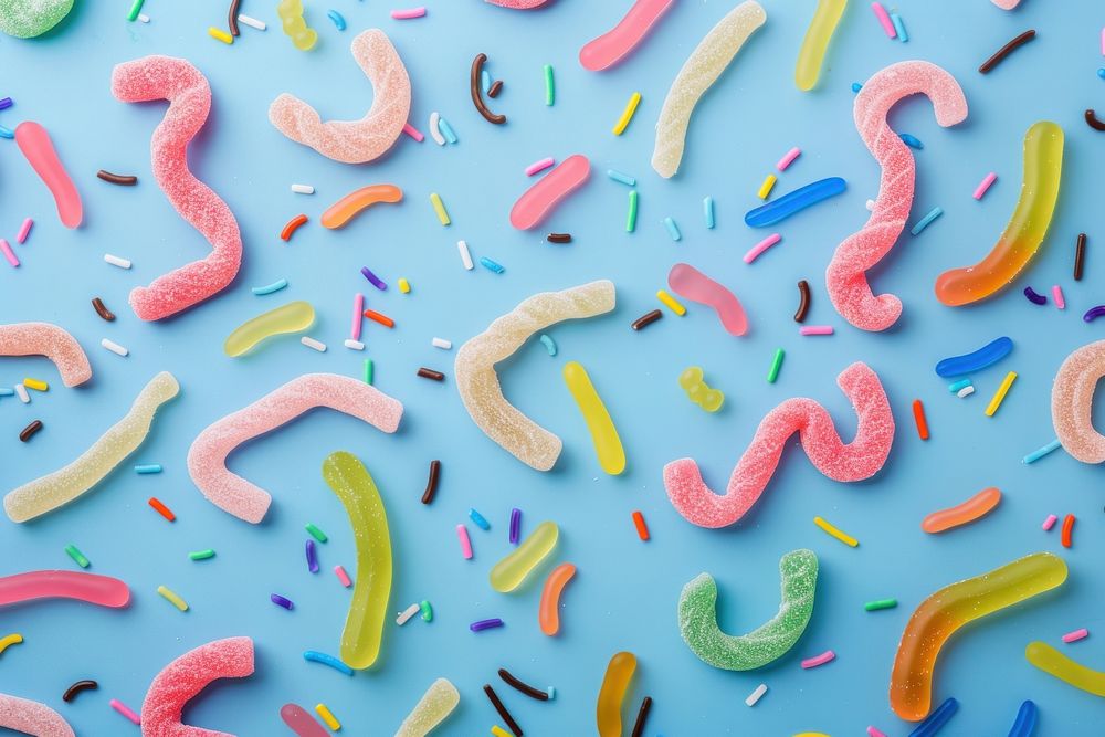 Gummy candies backgrounds confetti food.