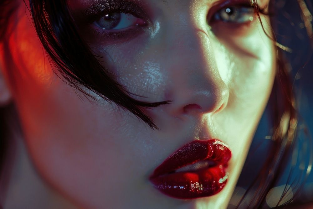 Sexy hot female Dracula lipstick portrait adult.