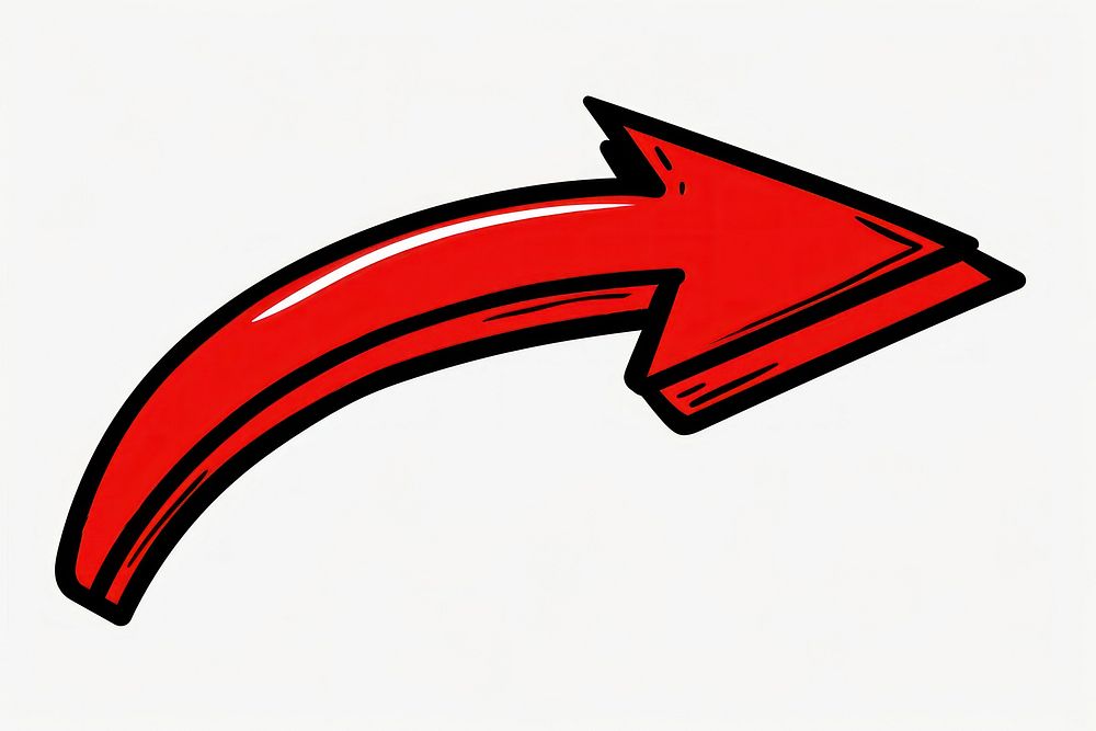 Red curve arrow cartoon drawing symbol.