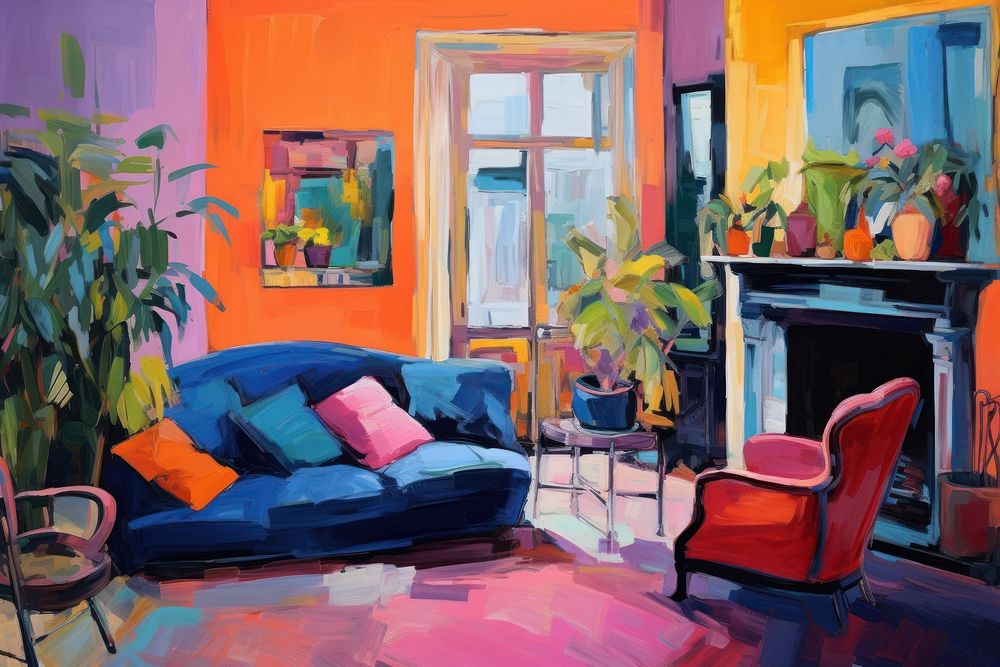 Living room painting architecture furniture. Free Photo Illustration