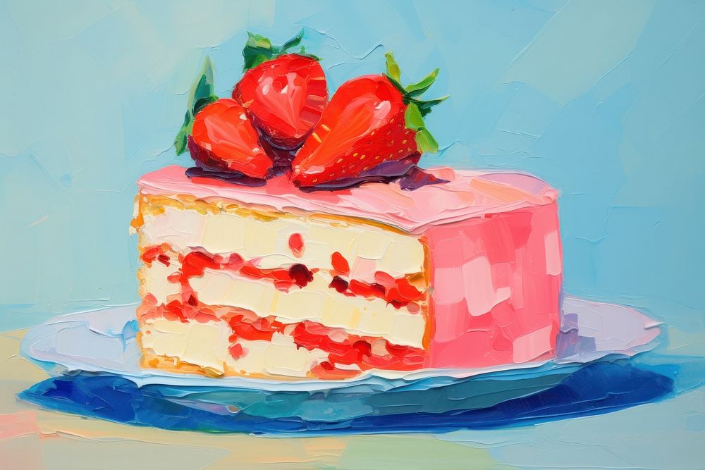 Slice of strawberry short cake painting dessert fruit.