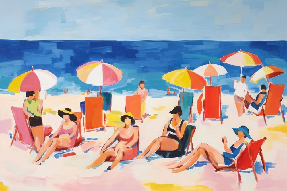PNG Beach painting sunbathing swimwear.
