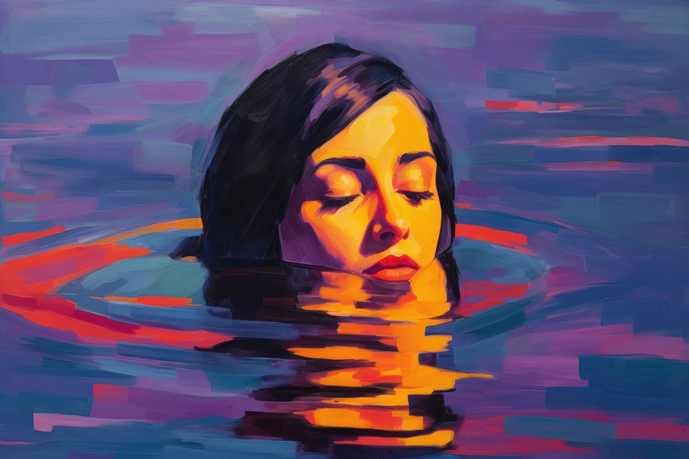 Woman in the water painting portrait swimming.