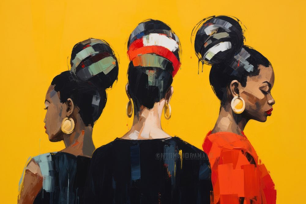 3 black women side view painting adult art.