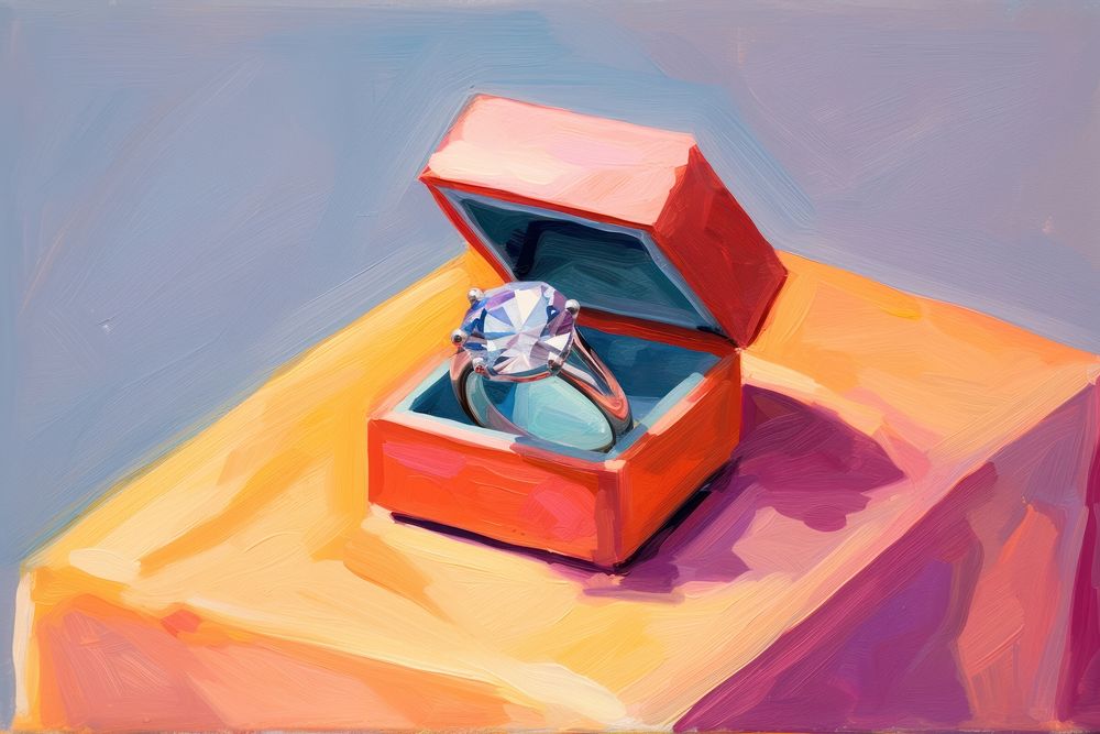 Diamond ring in the box painting gemstone jewelry.