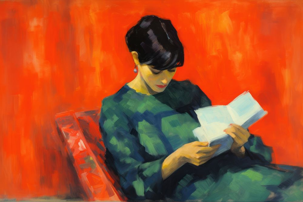 Woman reading book painting adult art.