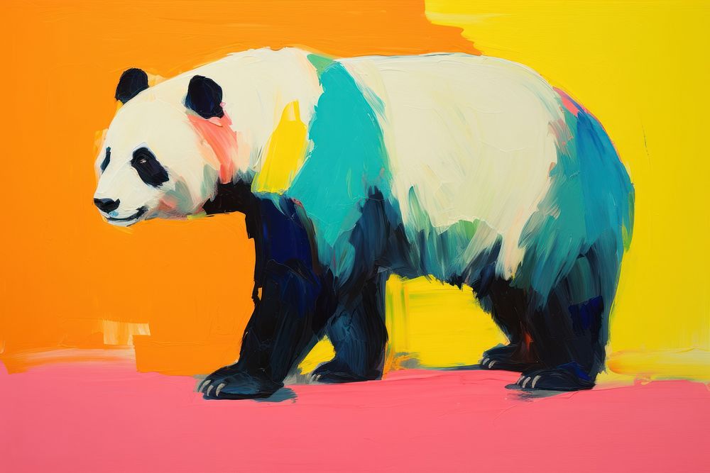 PNG Panda painting mammal animal.