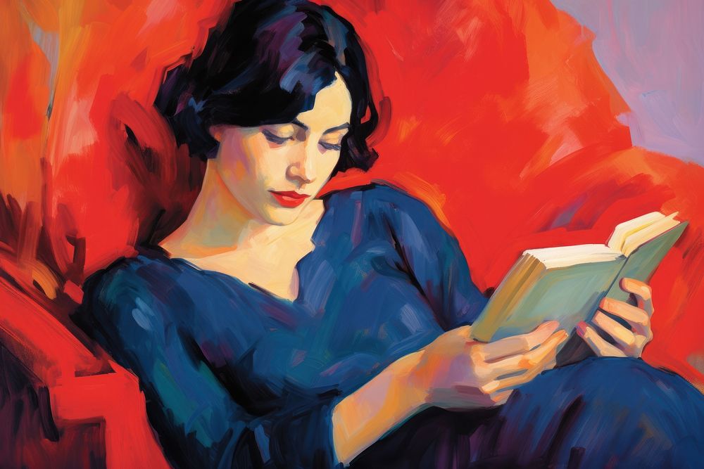Woman reading book painting adult art.