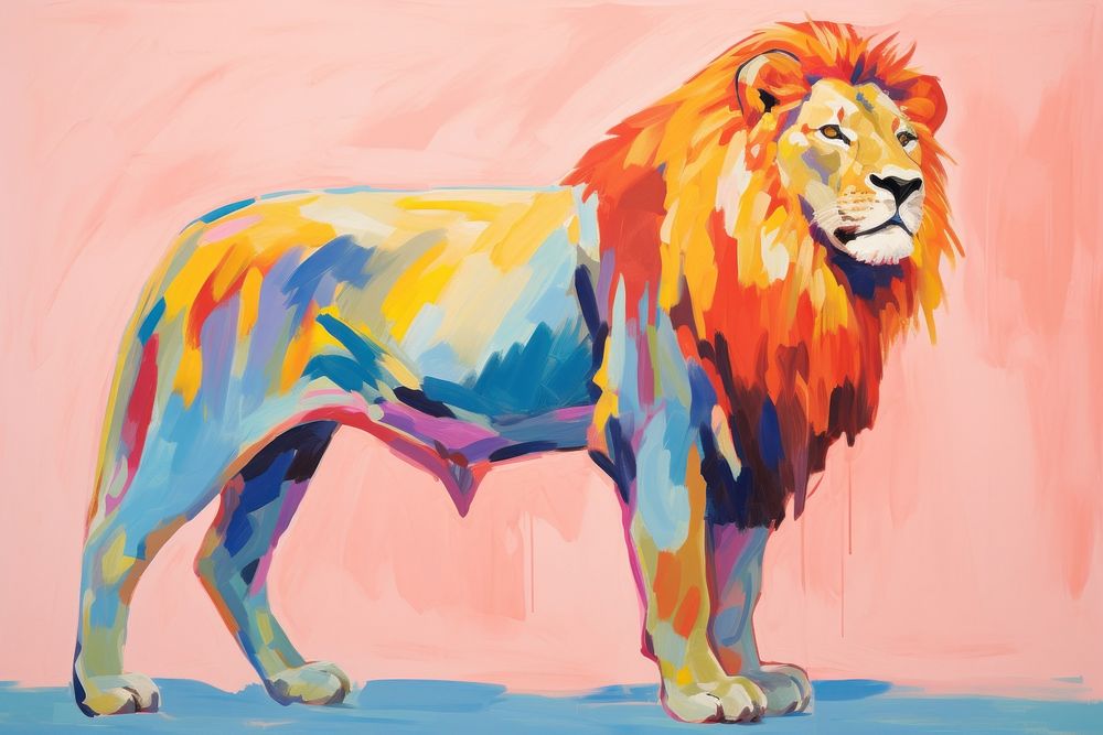 PNG Lion painting mammal animal.
