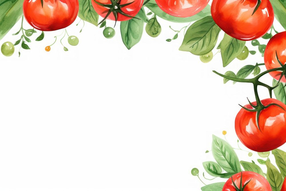 Tomato border watercolor backgrounds vegetable plant.