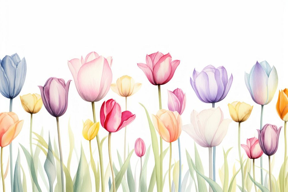PNG Tulip flowers border watercolor backgrounds outdoors blossom.