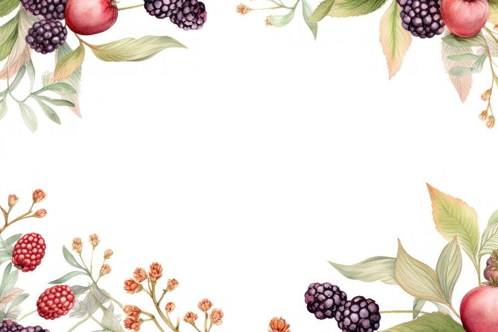 Berries border watercolor backgrounds blackberry fruit.