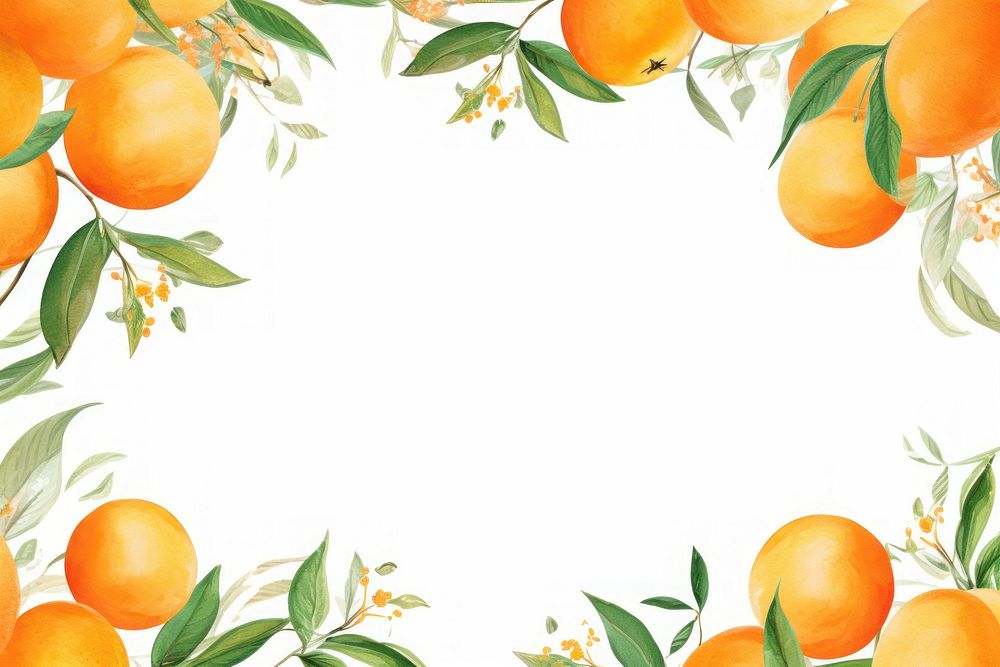 Orange fruits border watercolor backgrounds grapefruit plant.
