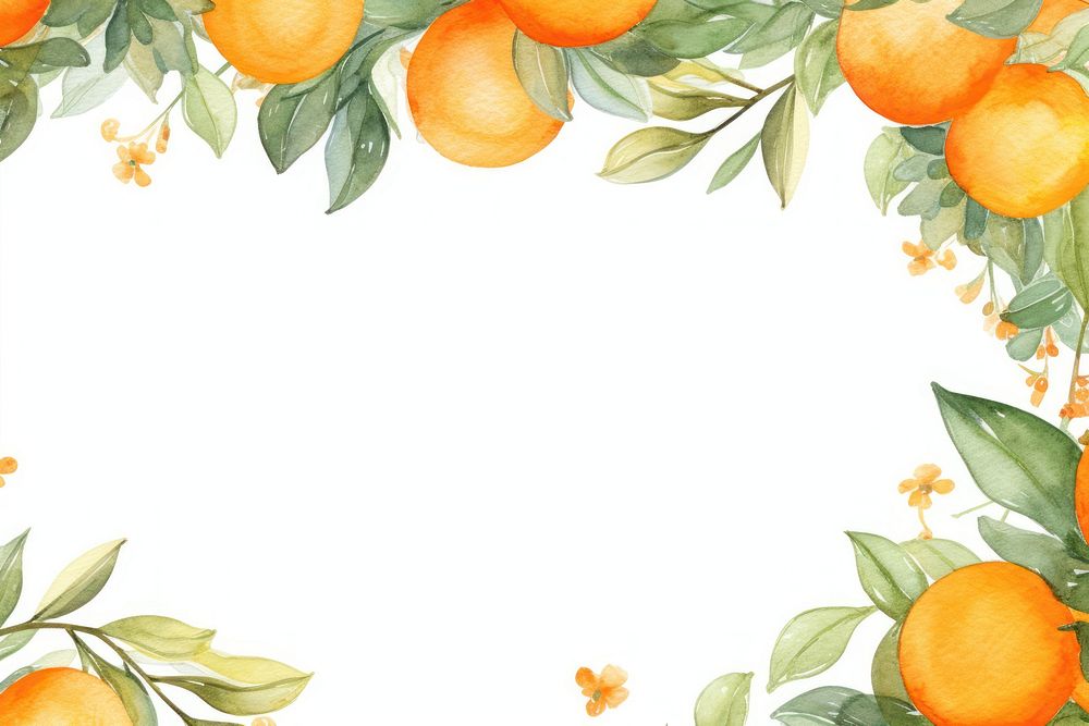 Orange fruits border watercolor backgrounds grapefruit plant.