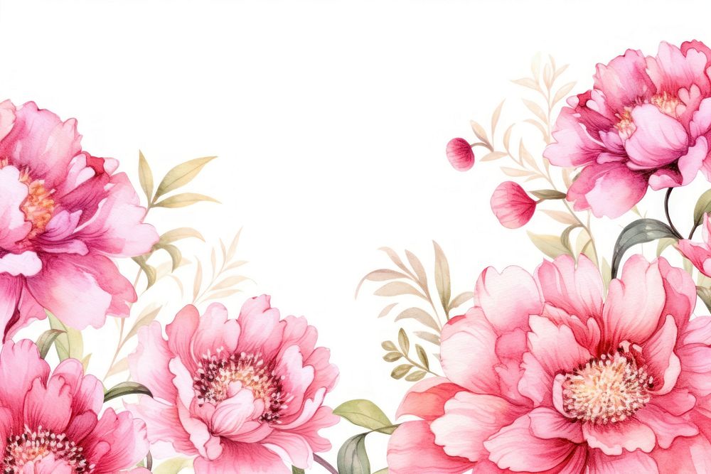 Peony flowers border watercolor backgrounds pattern dahlia.