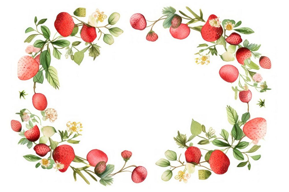 Strawberries border watercolor strawberry pattern wreath.
