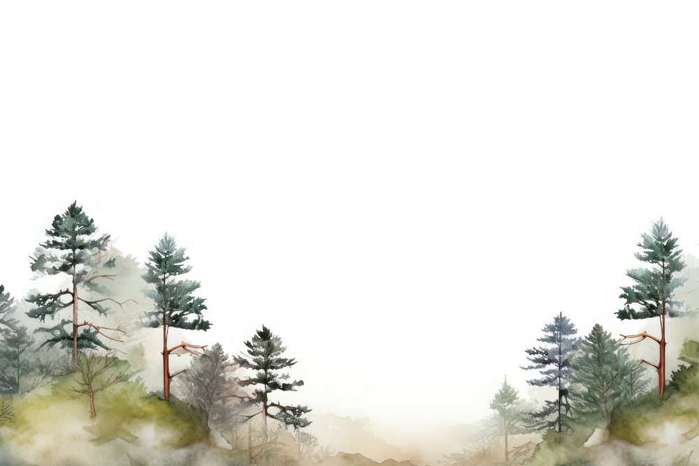 Pine trees border watercolor outdoors nature forest.