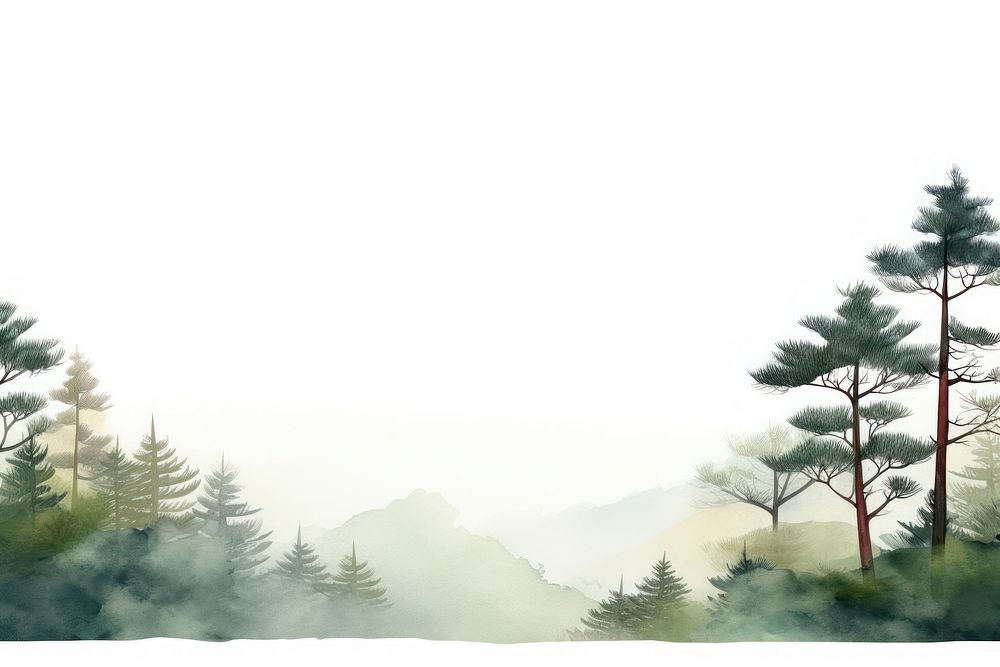 Pine trees border watercolor outdoors nature forest.
