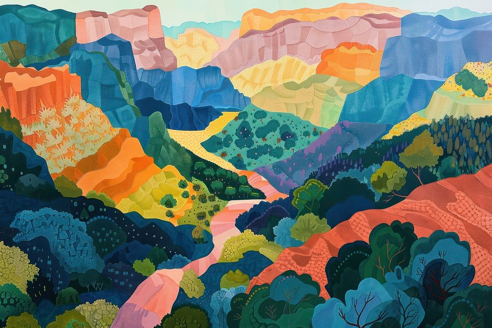 Canyon painting landscape mountain.