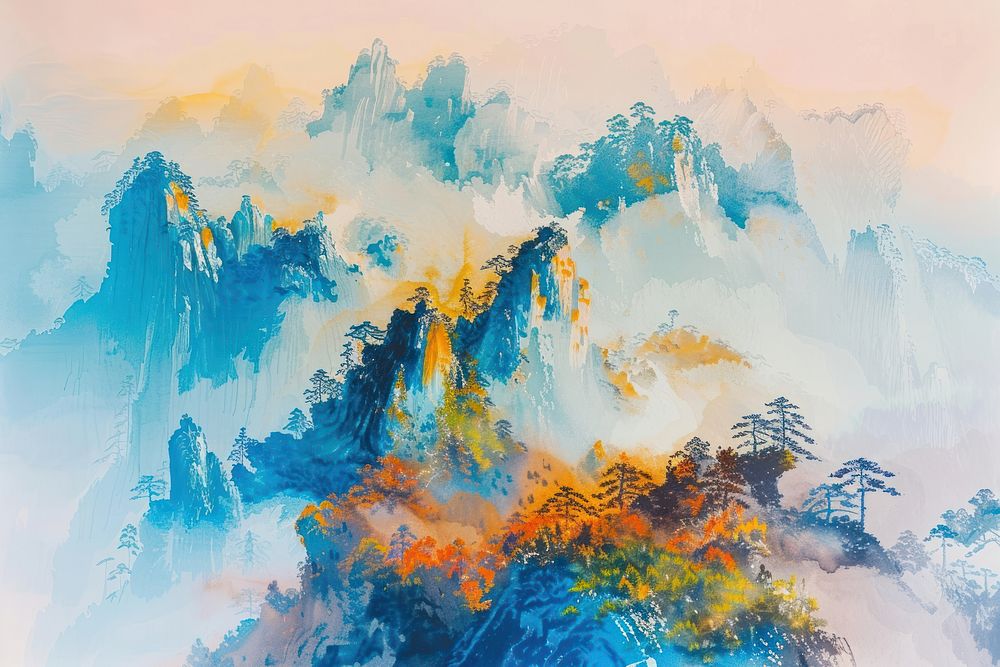 Chinese mountain painting nature art.