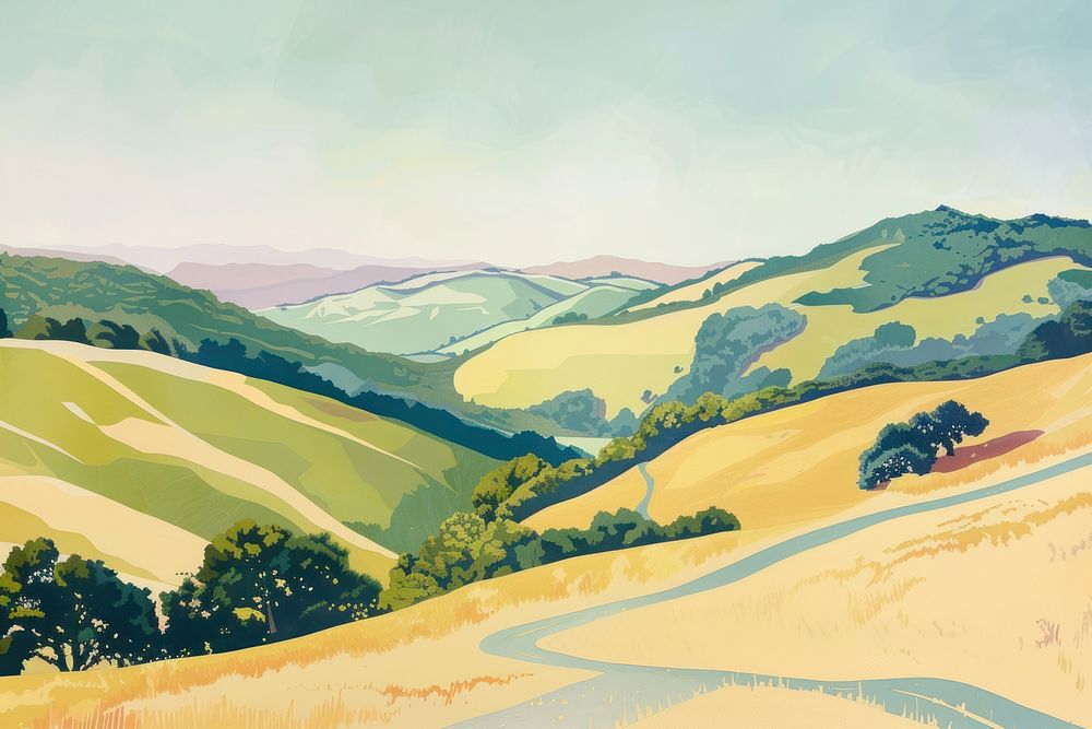 Hills painting landscape outdoors.