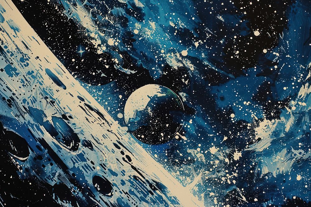 Outer space scene astronomy universe painting.