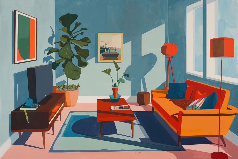 Living room painting architecture furniture. Free Photo Illustration