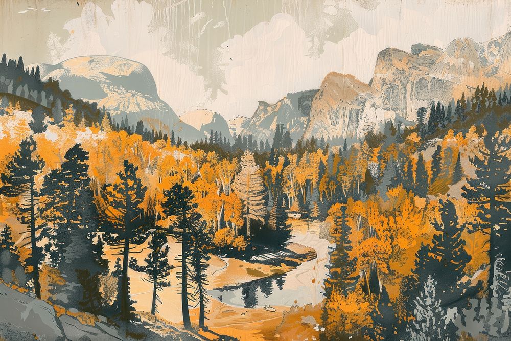 National park painting wilderness landscape.