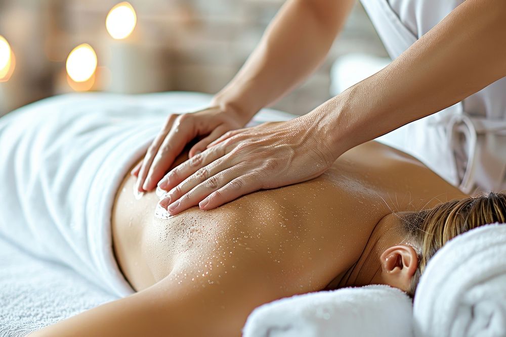 A woman enjoying back massage adult spa relaxation.