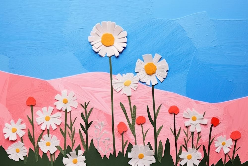 Flower daisy field art painting outdoors.