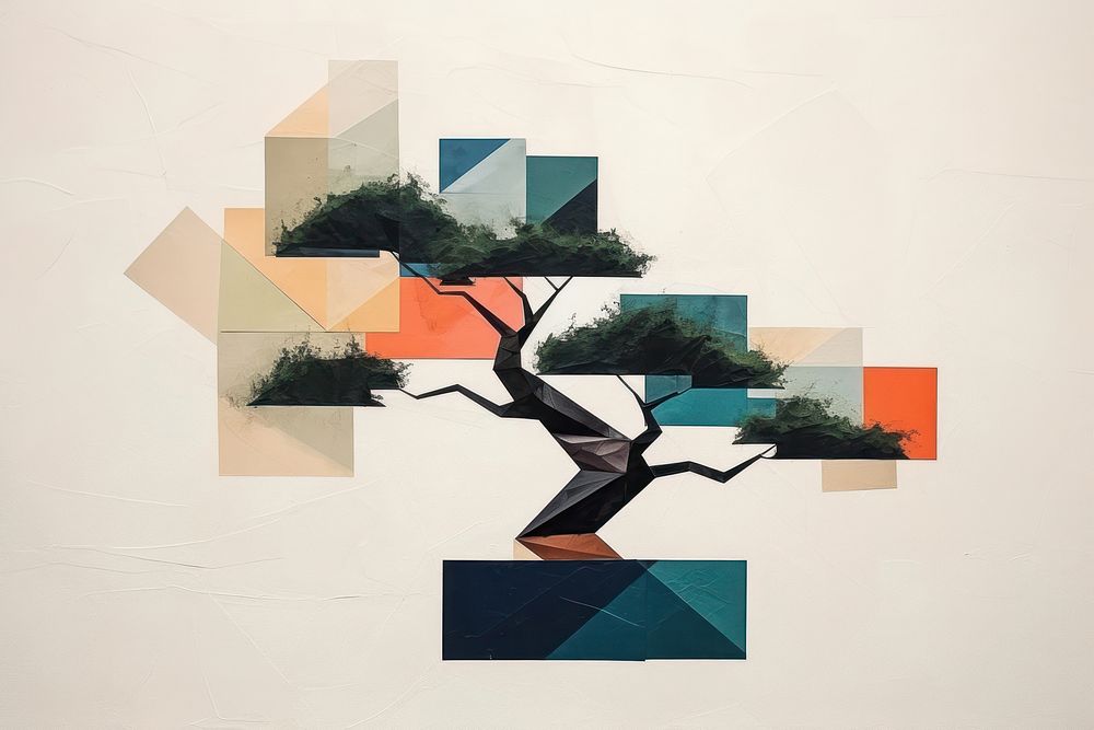Geometry bonsai art painting collage.
