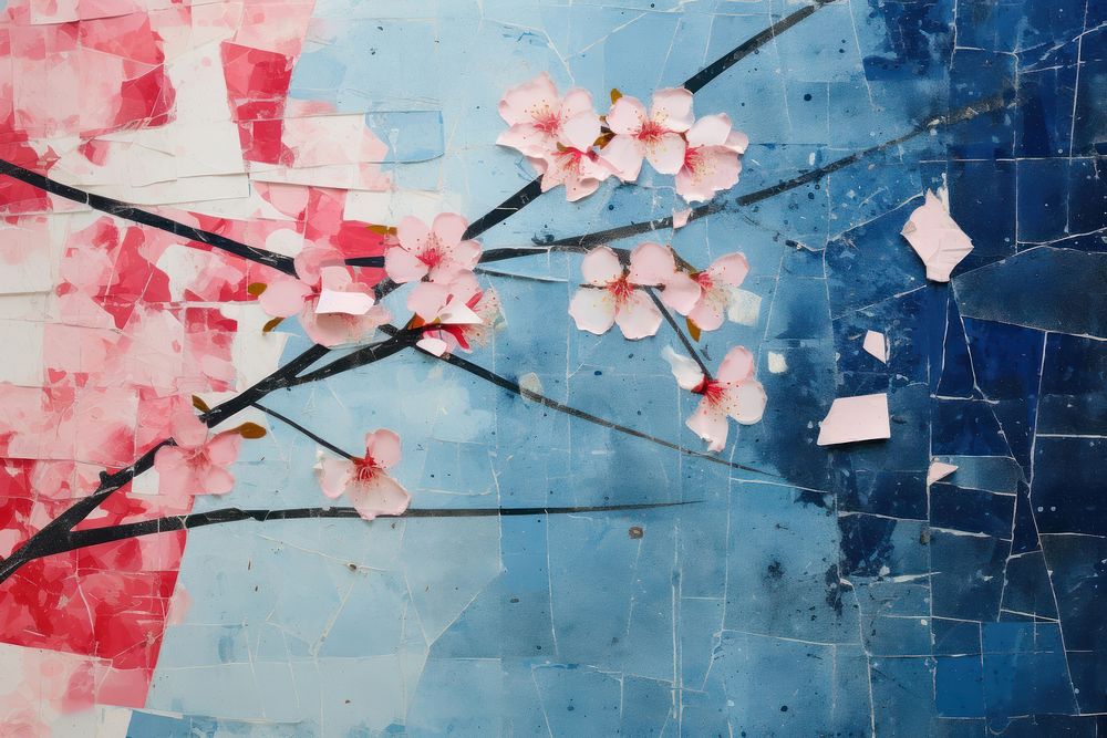 Geometry sakura on blue background art backgrounds painting.