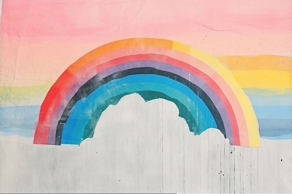 Rainbow on cloud art abstract painting.