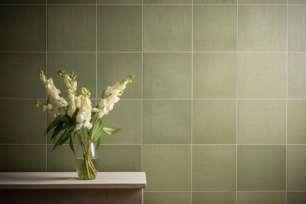 Vintage olive green tile wall architecture simplicity flower.