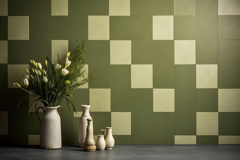 Photo of vintage olive green tile wall architecture.