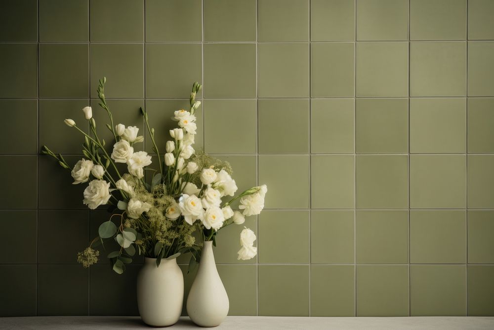 Photo of vintage olive green tile wall pattern.