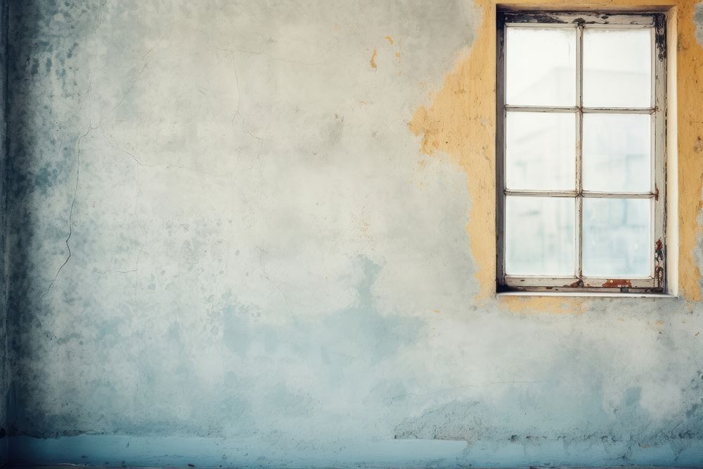Photo of vintage blue pastel wall backgrounds window deterioration.