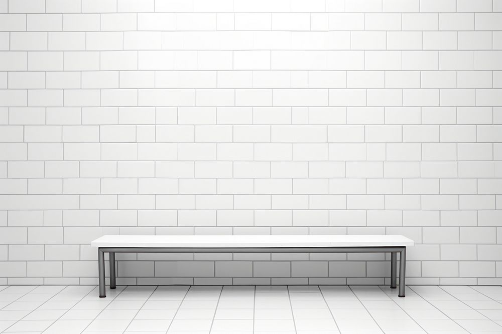 White tile wall architecture bench monochrome.