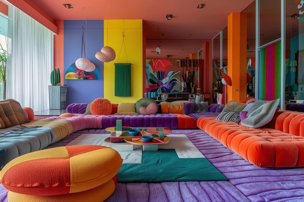 Colorful dreamy living room furniture architecture creativity.