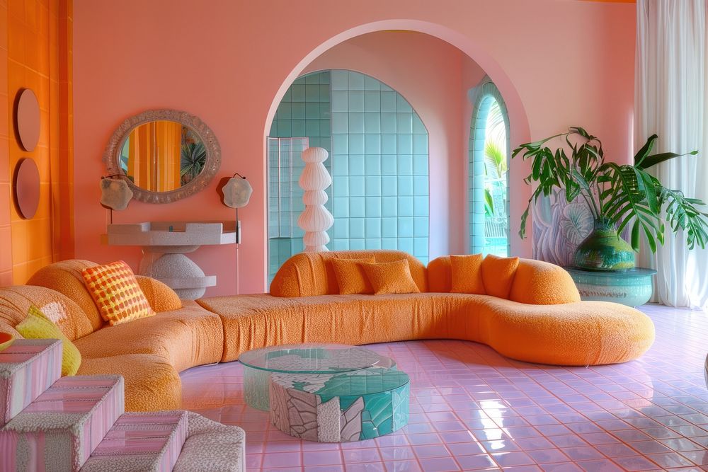 Colorful dreamy living room architecture furniture building.