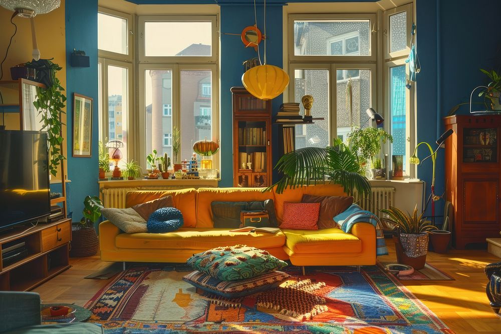 Colorful dreamy living room architecture furniture building.