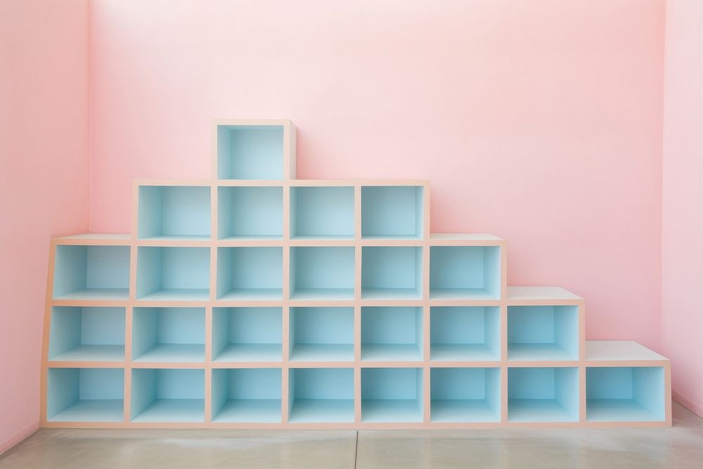 Pastel furniture bookcase shelf.