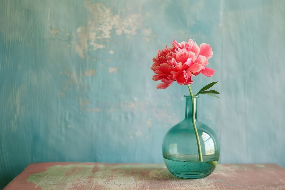 Peony in minimal vase flower plant table.