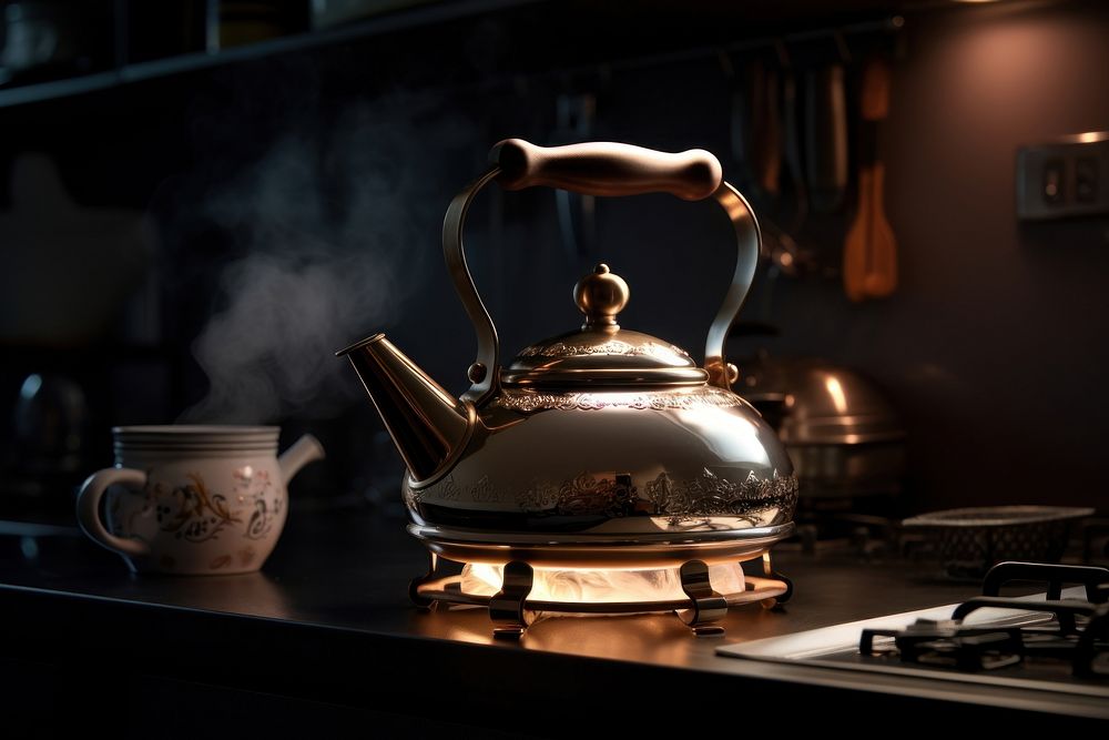 Tea kettle teapot stove mug.