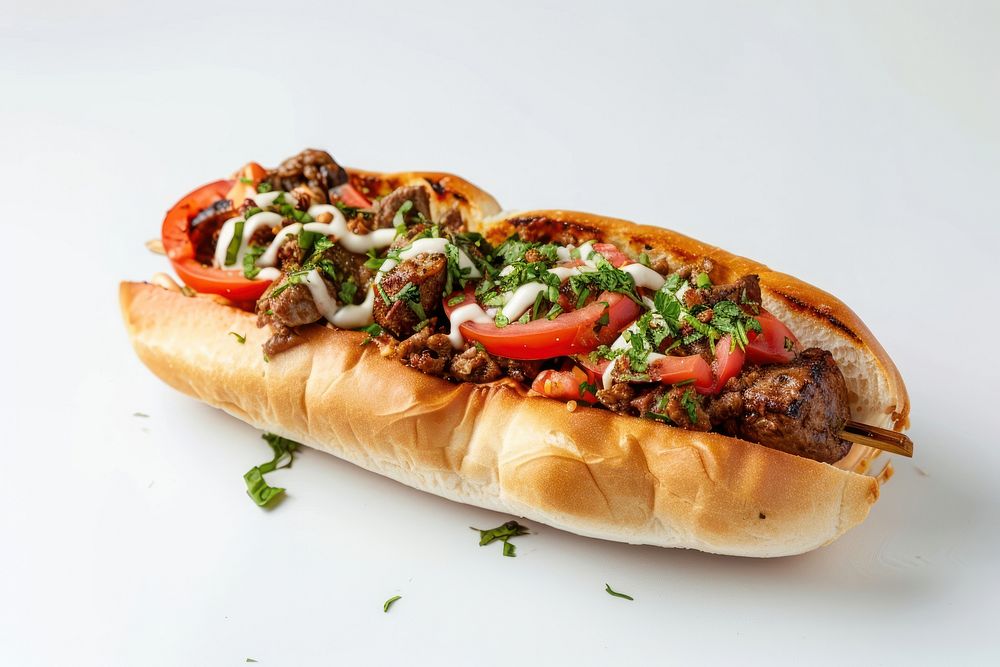 Look delicious kebab sandwich bread food white background.