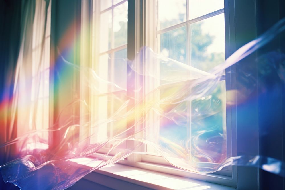 Rainbow streaks window refraction light.
