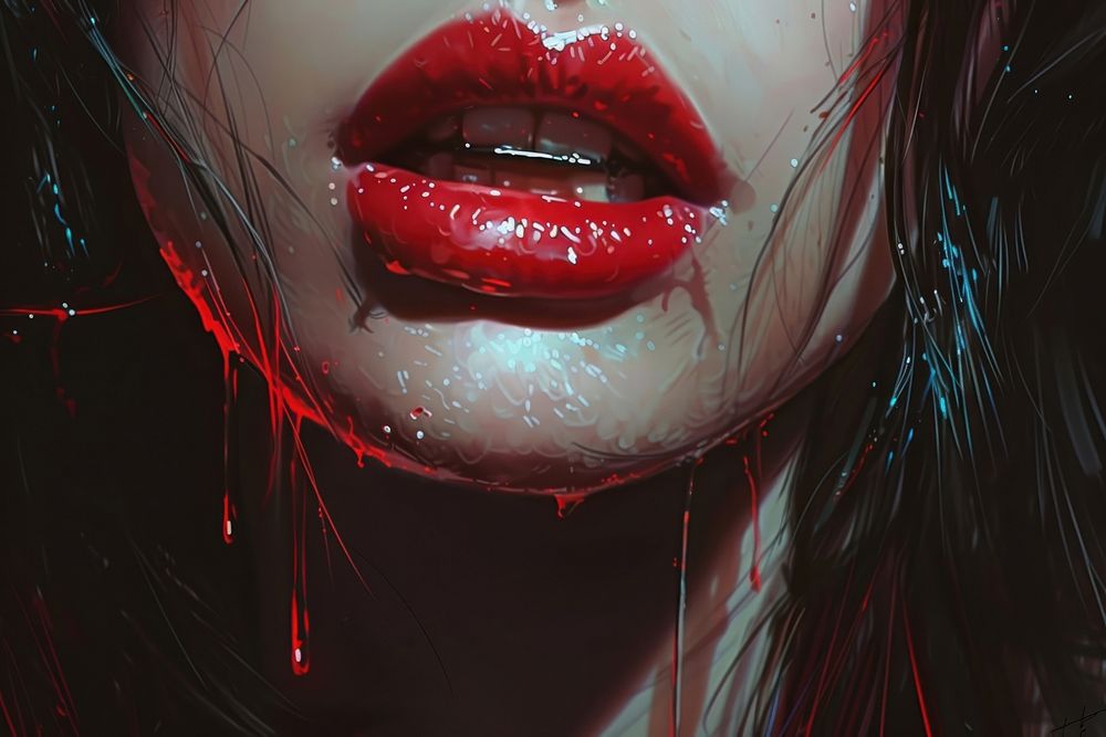 Beautiful vampire women mouth and teeth fang lip lipstick.