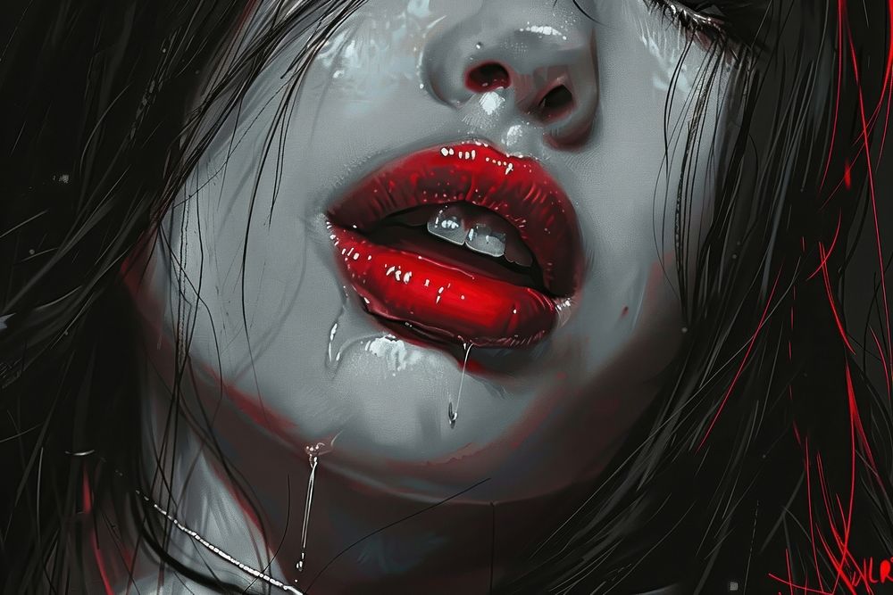 Beautiful vampire women mouth and teeth fang adult lip.