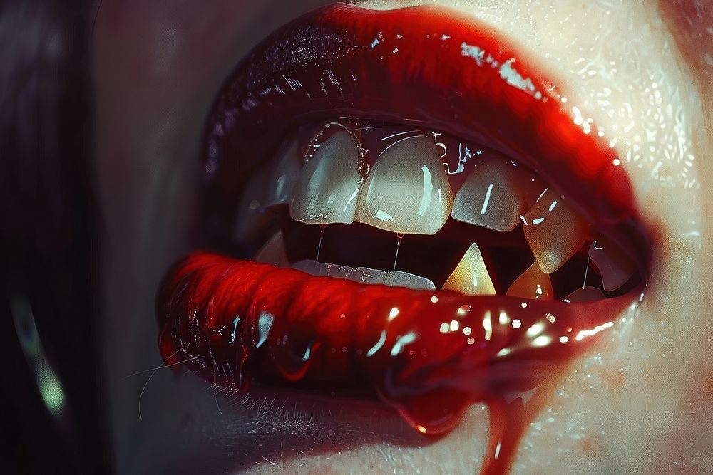 Beautiful vampire women mouth teeth jaw.