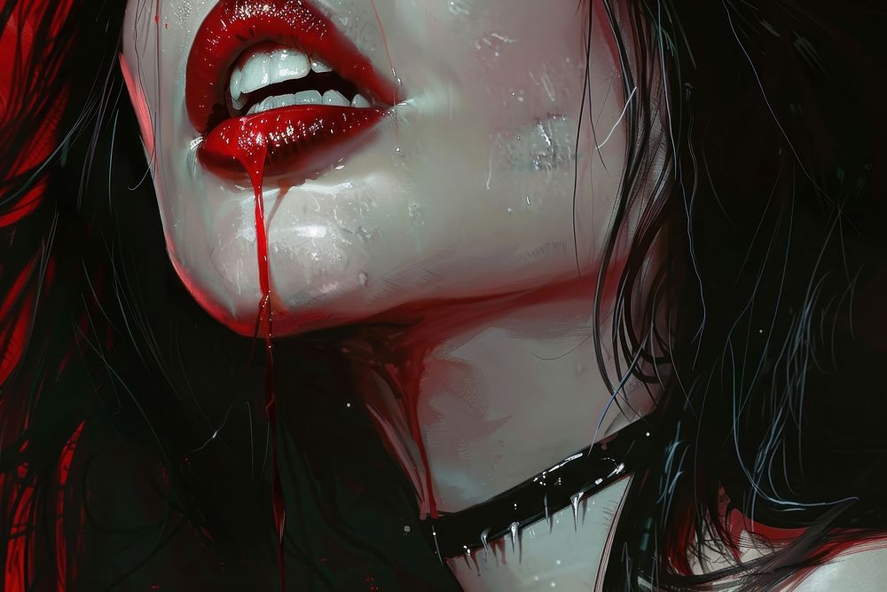Beautiful vampire women mouth and teeth fang adult art.